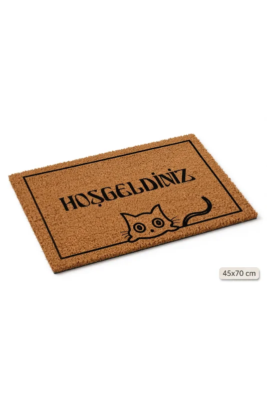 Coco CC013A Kedili Hoşgeldiniz Desenli Kalın Kaymaz Taban Nem Alıcı Şık Kapı Önü Paspası 45x75 cm – 3. görsel