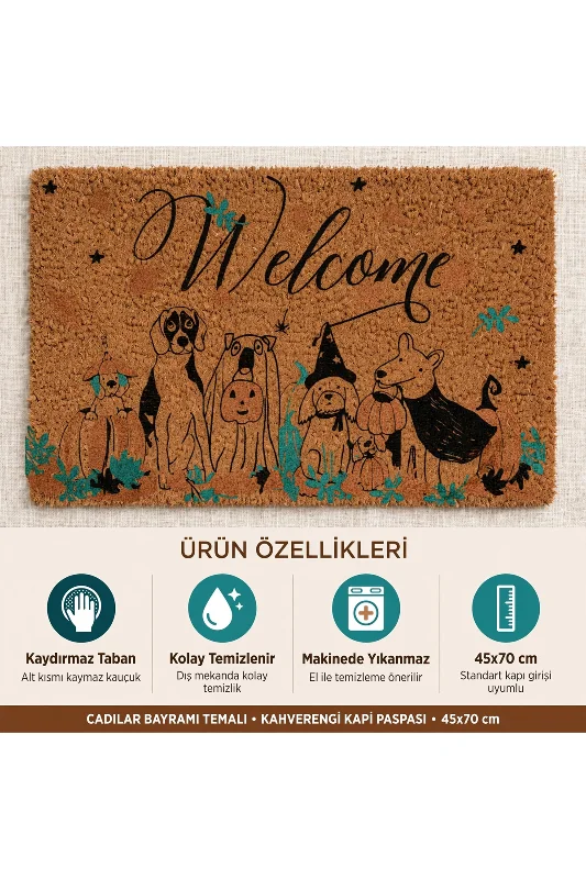 Coco CC031A Welcome Köpek Desenli Kalın Kaymaz Taban Nem Alıcı Şık Tasarım Kapı Önü Paspası 45x75 cm – 2. görsel