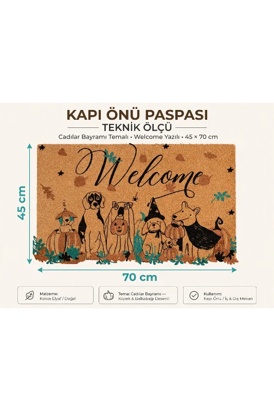 Coco CC031A Welcome Köpek Desenli Kalın Kaymaz Taban Nem Alıcı Şık Tasarım Kapı Önü Paspası 45x75 cm – 4. görsel