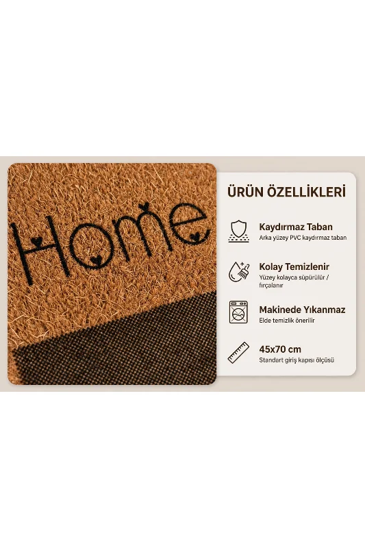 Coco CC021A Home Desenli Kalın Kaymaz Taban Nem Alıcı Şık Tasarım Kapı Önü Paspası 45x75 cm – 2. görsel