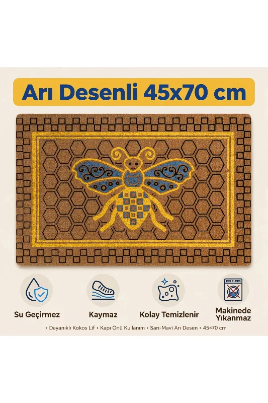 Coco CC030A Arı Desenli Kalın Kaymaz Taban Nem Alıcı Şık Tasarım Kapı Önü Paspası 45x75 cm – 2. görsel