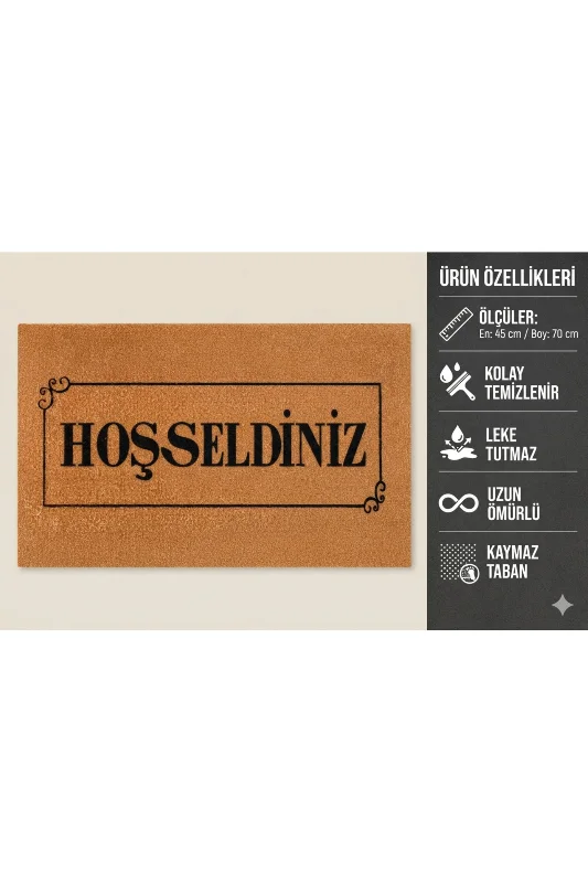 Coco CC022A Hoşgeldiniz Desenli Kalın Kaymaz Taban Nem Alıcı Şık Tasarım Kapı Önü Paspası 45x75 cm – 3. görsel