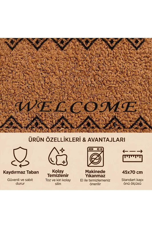 Coco CC029A Welcome Desenli Kalın Kaymaz Taban Nem Alıcı Şık Tasarım Kapı Önü Paspası 45x75 cm – 2. görsel