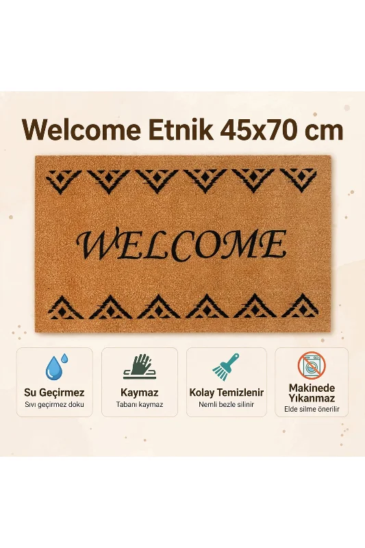 Coco CC029A Welcome Desenli Kalın Kaymaz Taban Nem Alıcı Şık Tasarım Kapı Önü Paspası 45x75 cm – 4. görsel