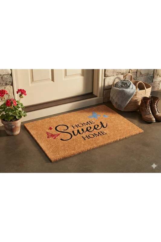 Coco CC024A Home Sweet Home Desenli Kalın Kaymaz Taban Nem Alıcı Şık Tasarım Kapı Önü Paspası 45x75 cm – 3. görsel