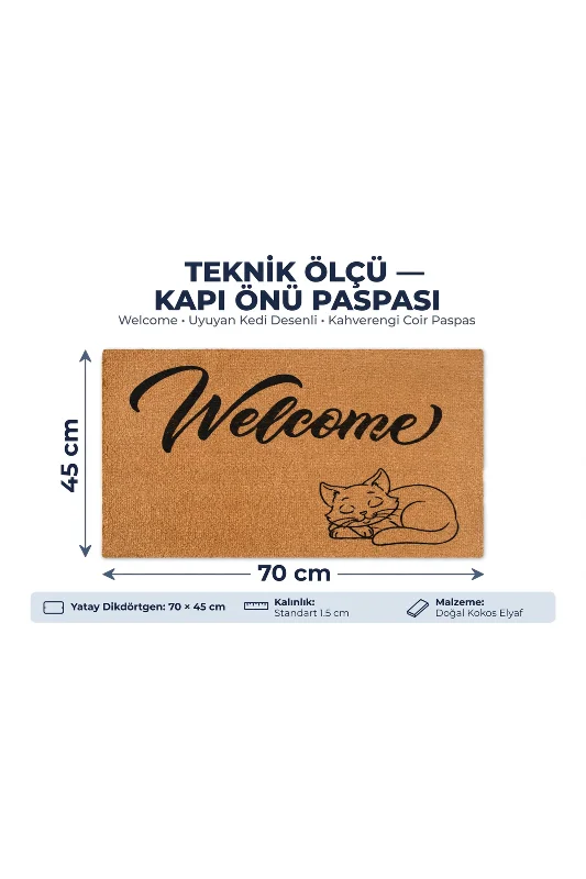Coco CC026A Kedili Welcome Desenli Kalın Kaymaz Taban Nem Alıcı Şık Tasarım Kapı Önü Paspası 45x75 cm – 4. görsel