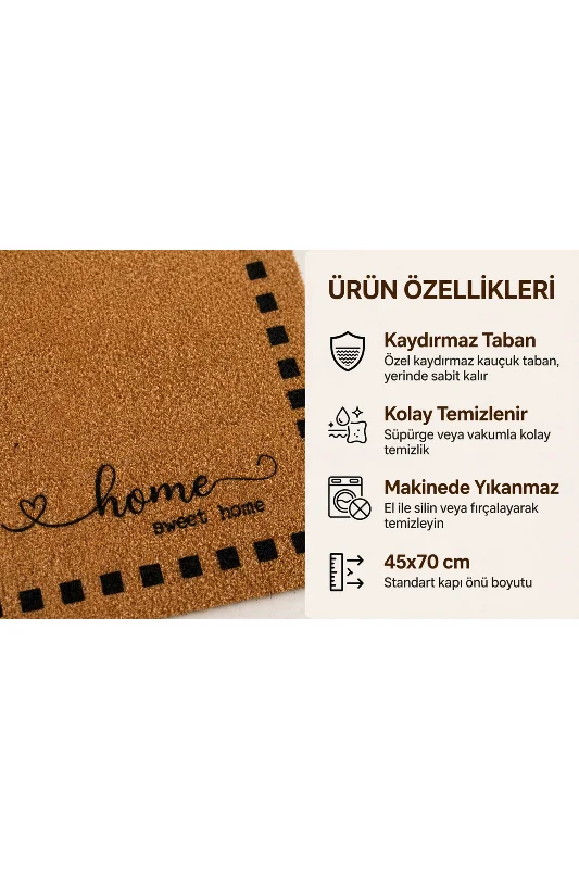 Coco CC016A Home Sweet Home Desenli Kalın Kaymaz Taban Nem Alıcı Şık Tasarım Kapı Önü Paspası 45x75 cm – 4. görsel