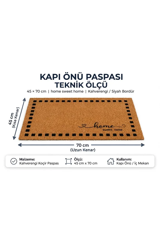 Coco CC016A Home Sweet Home Desenli Kalın Kaymaz Taban Nem Alıcı Şık Tasarım Kapı Önü Paspası 45x75 cm – 2. görsel
