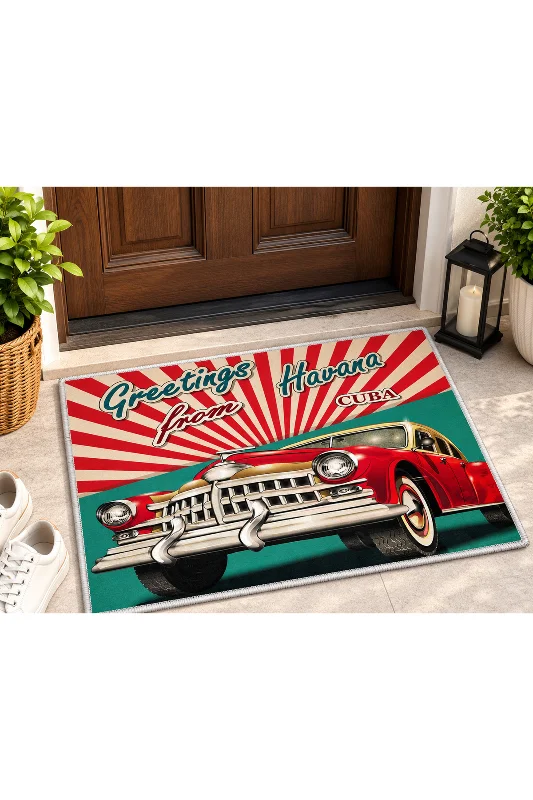 Esse Havana Klasik Araba Desenli Welcome Kapı Önü Paspası Kaymaz Taban Dekoratif Paspas 40x60 cm