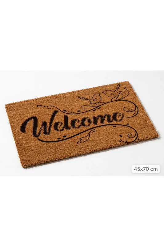 Coco CC027A Welcome Kuş Desenli Kalın Kaymaz Taban Nem Alıcı Şık Tasarım Kapı Önü Paspası 45x75 cm