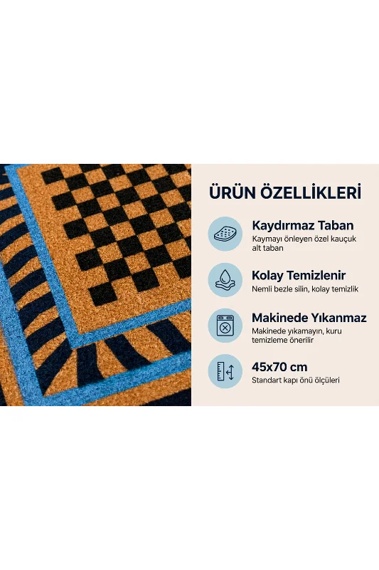 Coco CC017A Geometrik Desenli Kalın Kaymaz Taban Nem Alıcı Şık Tasarım Kapı Önü Paspası 45x75 cm