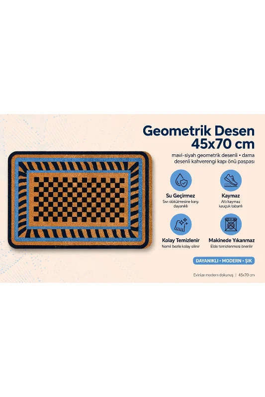 Coco CC017A Geometrik Desenli Kalın Kaymaz Taban Nem Alıcı Şık Tasarım Kapı Önü Paspası 45x75 cm