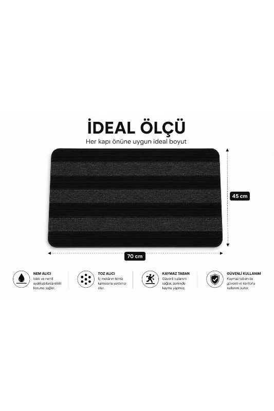 Delta CC002A Siyah Kaymaz Taban Nem Alıcı Toz Alıcı Kapı Önü Paspası Uv Dayanıklı 45x70 Cm