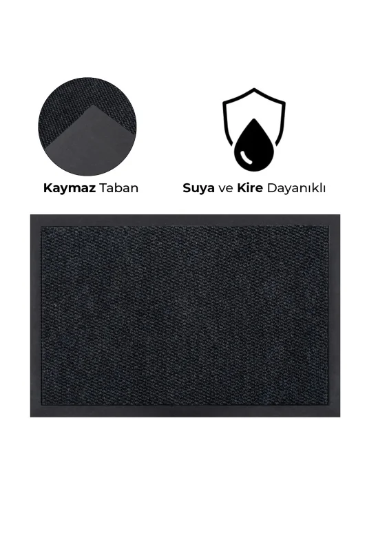 Delta KK001A Siyah Halılı Kauçuk Kenarlı Fitilli Kapı Önü Paspası Kaymaz Taban Toz ve Kir Tutucu 45x70 cm