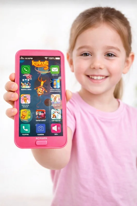 Kukuli Oyuncak Telefon – 12 Menü Sesli ve Işıklı Cep Telefonu (Pilli) (Pembe)