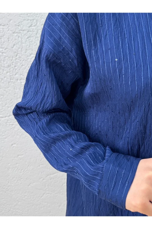 Özün Pullu Oversize Gömlek-NA874 Lacivert – 2. görsel