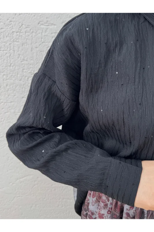 Özün Pullu Oversize Gömlek-NA874 Siyah – 2. görsel