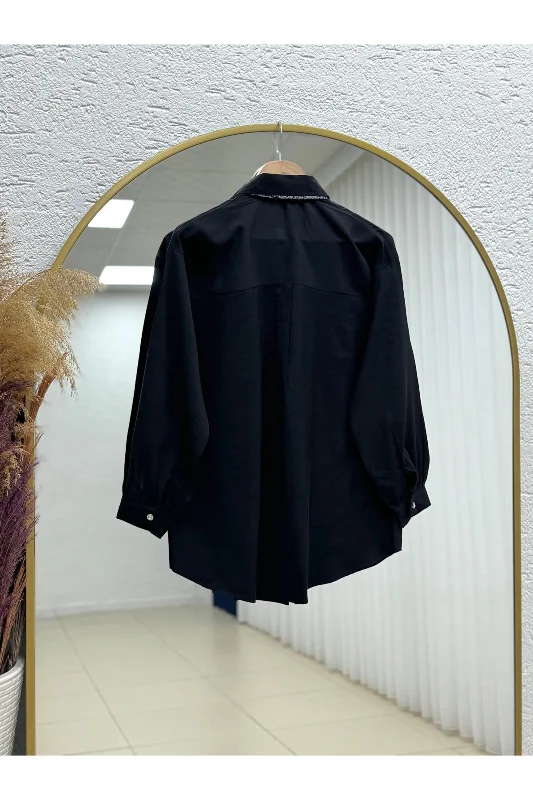 Nurten Biyeli Fularlı Gömlek-ZN2085 Siyah – 4. görsel