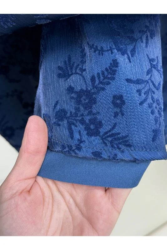 Ülkü Astarlı Kemerli Organize Flok Desen Etek-EK752.1 Lacivert – 4. görsel