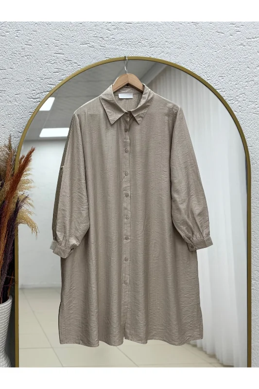 Benice Yırtmaç Detay Uzun Tunik-AS5976 Vizon – 2. görsel