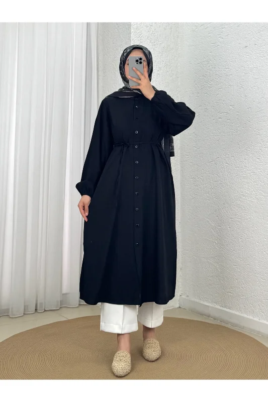 Laçin Hakim Yaka Uzun Çilek Tunik-AS5963 Siyah