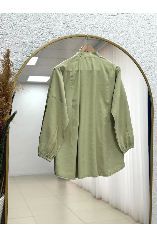 Öykü Nervürlü Düğmeli Tunik-ZN2019 Mint
