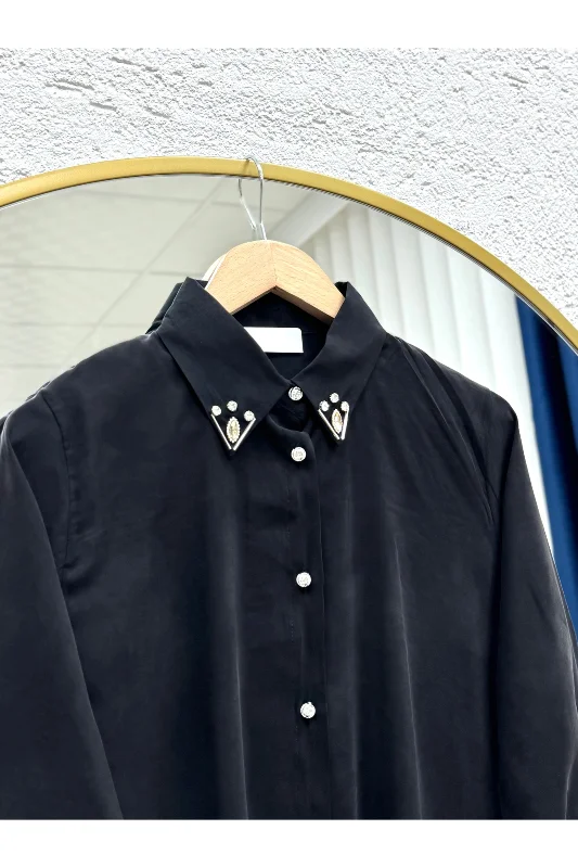 Özden Yakası Taşlı Uzun Tunik-ZN2090 Siyah – 3. görsel