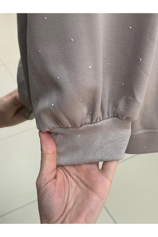 Alara Ful Taşlı Oversize Tunik-NA829 Vizon – 3. görsel