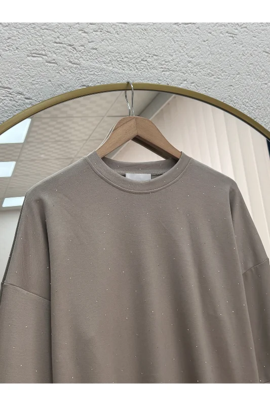 Alara Ful Taşlı Oversize Tunik-NA829 Vizon – 2. görsel