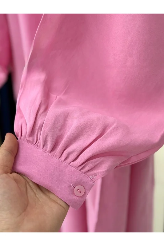Miresia Bağcıklı Uzun Modal Gömlek-PE261 Pembe – 4. görsel