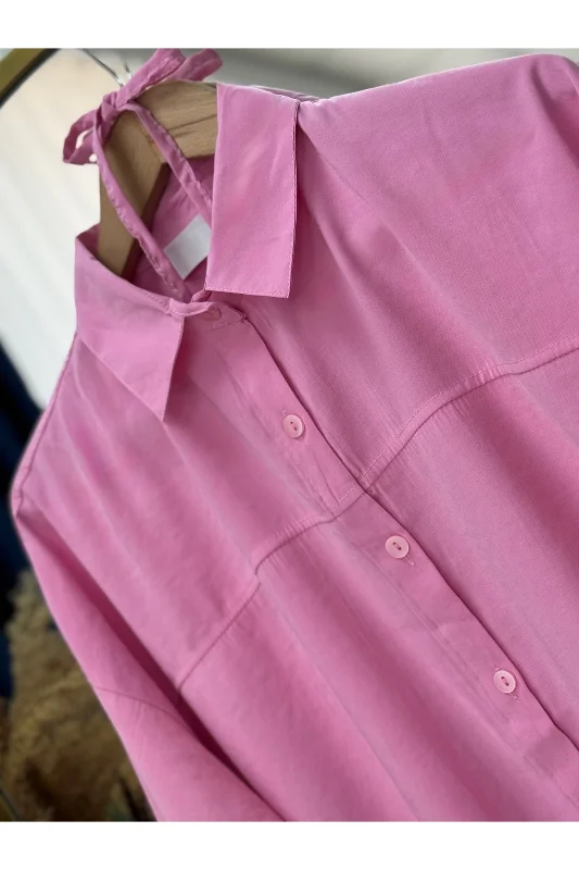 Miresia Bağcıklı Uzun Modal Gömlek-PE261 Pembe – 3. görsel