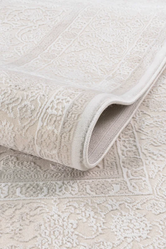 Krem 7135 Modern Klasik Soft Desen Yumuşak Toz Vermeyen Salon Oturma Odası Mutfak Halısı – 3. görsel