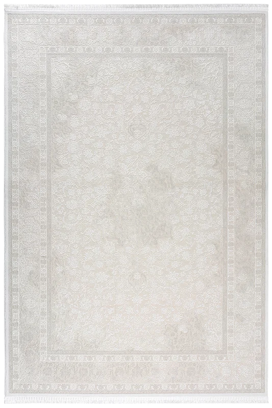 Krem 7135 Modern Klasik Soft Desen Yumuşak Toz Vermeyen Salon Oturma Odası Mutfak Halısı
