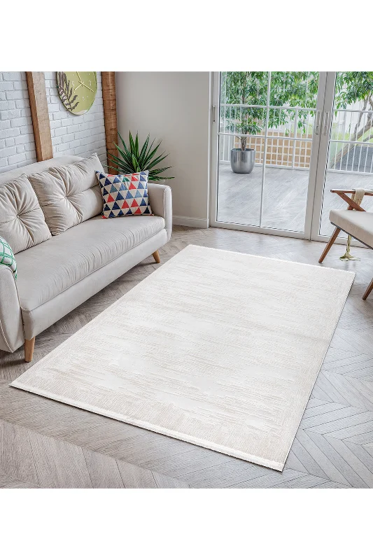 Krem 7102 Modern Klasik Soft Desen Yumuşak Toz Vermeyen Salon Oturma Odası Mutfak Halısı – 3. görsel