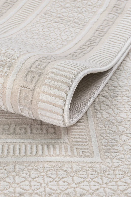 Krem Ekru 7109 Modern Klasik Soft Desen Yumuşak Toz Vermeyen Salon Oturma Odası Mutfak Halısı – 3. görsel