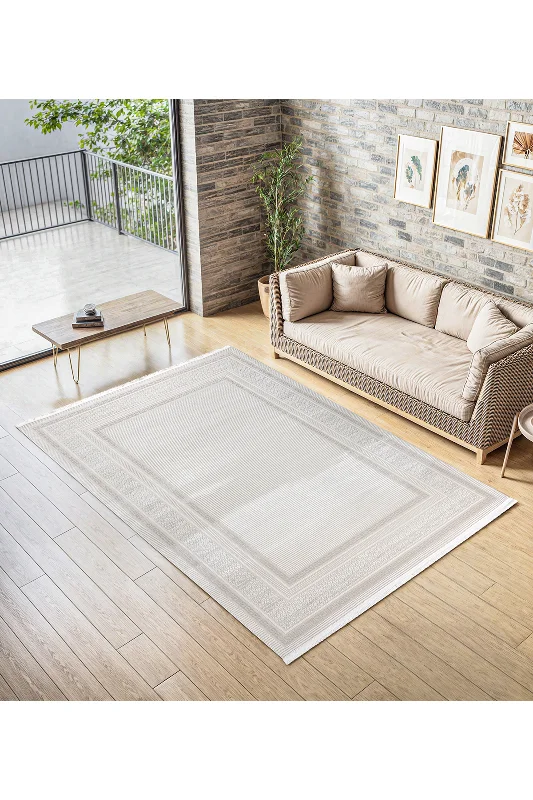 Krem Ekru 7109 Modern Klasik Soft Desen Yumuşak Toz Vermeyen Salon Oturma Odası Mutfak Halısı – 2. görsel