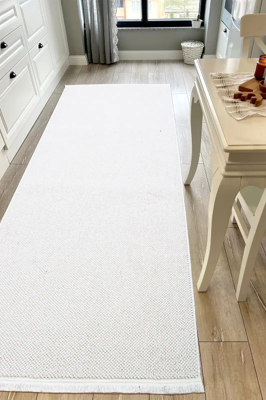 Beyaz Özel Ölçü Bukle İskandinav Bohem Oturma Odası Salon Mutfak Antre Balkon Çocuk Odası Halısı
