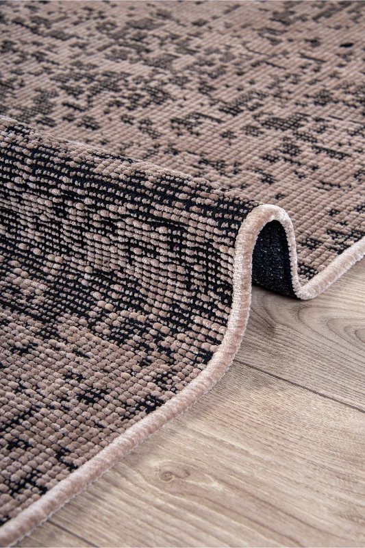 Bej Şönil Kilim Saçaklı Tozumayan Makinede Yıkanabilir Kaymaz Taban Halı Yolluk