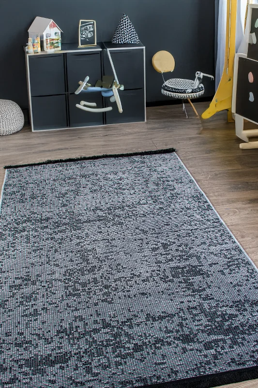 Gri Şönil Kilim Saçaklı Tozumayan Makinede Yıkanabilir Kaymaz Taban Halı Yolluk