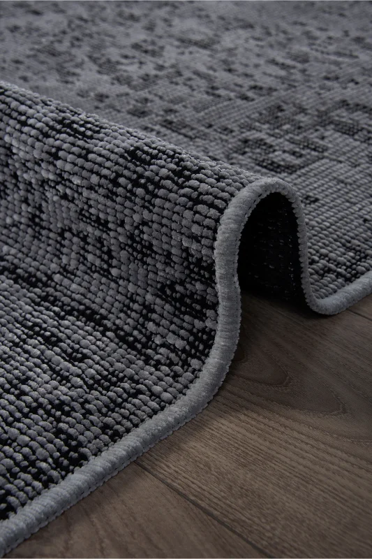 Gri Şönil Kilim Saçaklı Tozumayan Makinede Yıkanabilir Kaymaz Taban Halı Yolluk