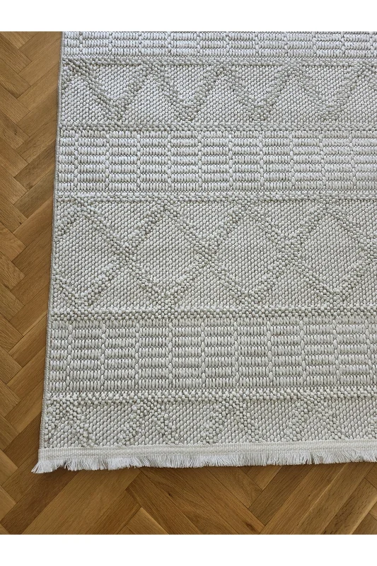 Enjoy 0219A Krem İskandinav Sisal Bukle Yumuşak Özel Ölçü Salon Koridor Mutfak Halısı Yolluk