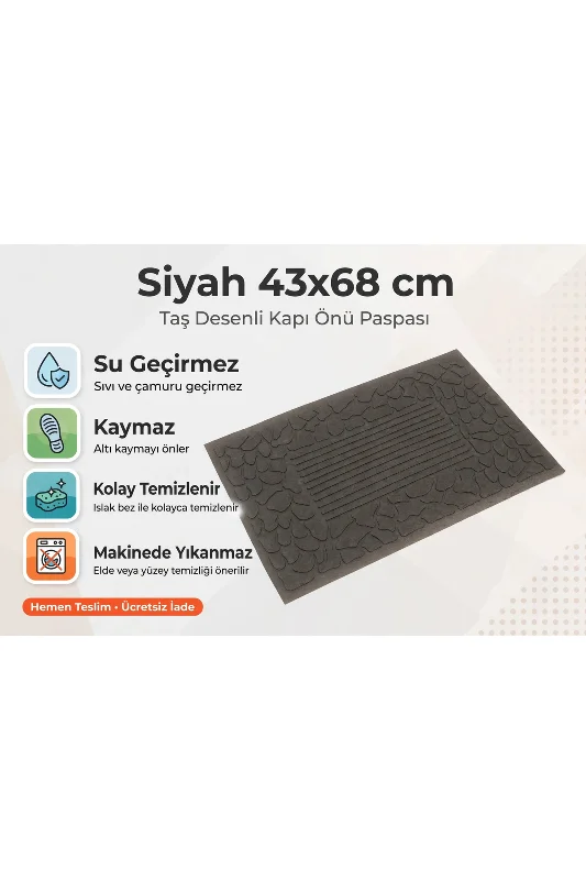 Delta CC0C11A Siyah Taş Desenli Kauçuk Kaymaz Taban Toz Tutucu Kapı Önü Paspası 43x68 cm – 3. görsel