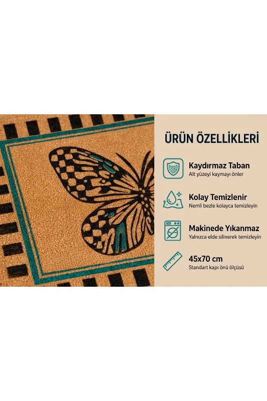 Coco CC020A Kelebek Desenli Kapı Önü Paspası 45x70