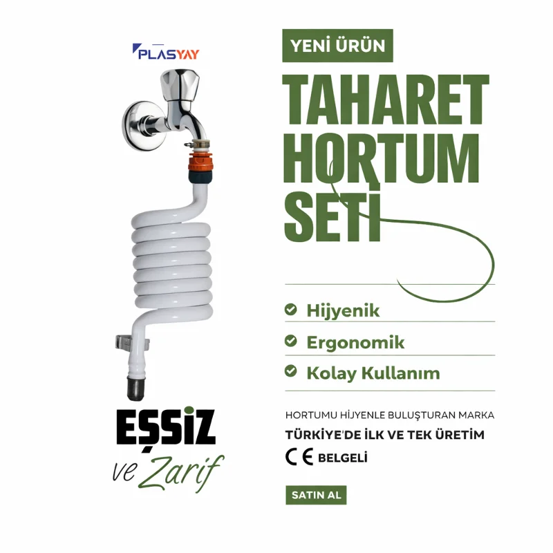 Plasyay Spiral Wc Taharet Hortum Matik ve Wc Banyo Yıkama Kelepçe Adaptörlü Setler – 3. görsel