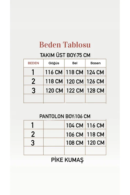 Arife Önü Robalı Yanı Düğmeli Pantolonlu Pike Takım-EY1006 Kahve – 3. görsel