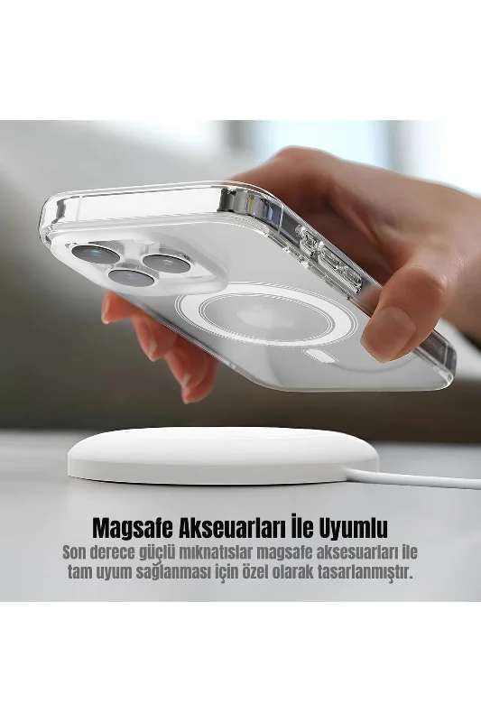 Apple iPhone 14 Pro uyumlu Magsafe Şarj Özellikli Şeffaf Sert PC SARARMAZ Telefon Kılıfı