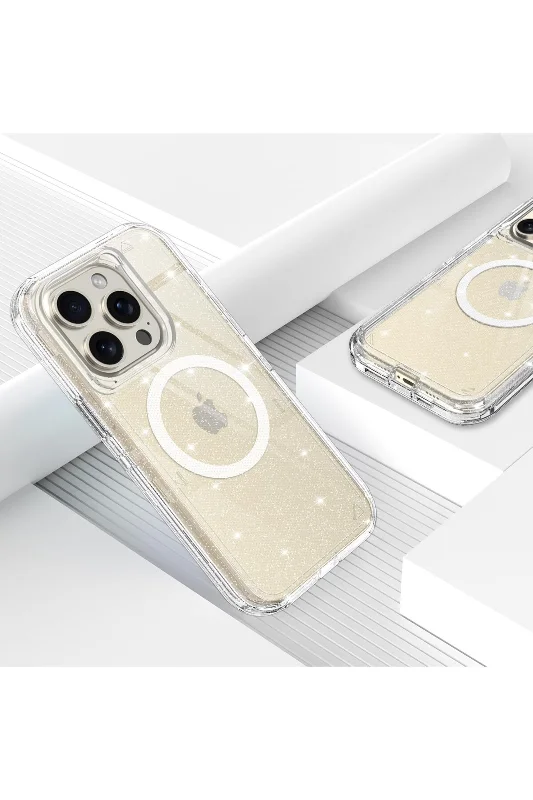 Apple iPhone 15 Pro Max uyumlu Simli Magsafe Şarj Özellikli Şeffaf Sert PC SARARMAZ Kılıf – 3. görsel