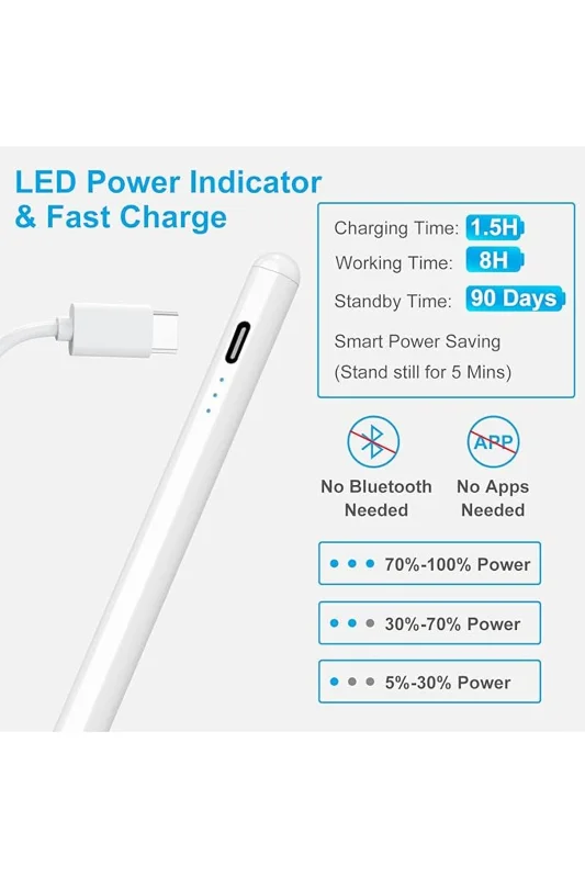 İpad Uyumlu Pen Palm Rejection Active Stylus Özel Yazı / Çizim Kalemi(3 Adet YEDEK UÇ)
