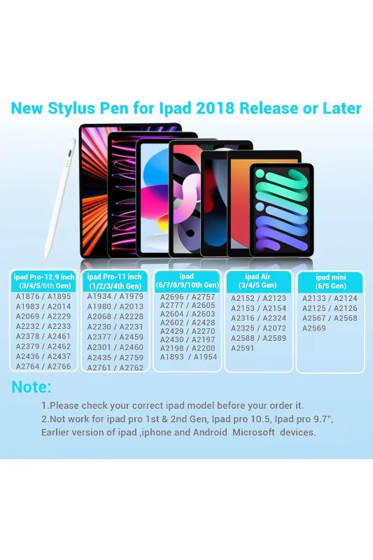 Apple Ipad 10.2 8/9. Nesil Uyumlu Stylus Çizim  Avuçiçi Redli Dokunmatik Kalem 3 Adet Yedek Uç