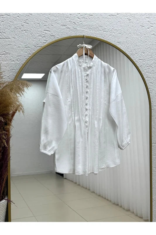 Öykü Nervürlü Düğmeli Tunik-ZN2019 Beyaz – 2. görsel